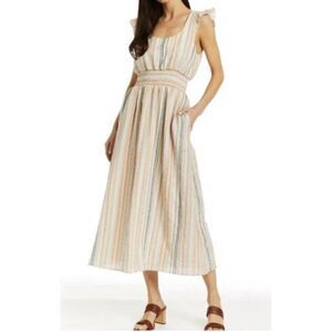 Drew Polly Dress Women’s Striped Flutter Sleeve Smocked Waist Maxi Dress Multi-C